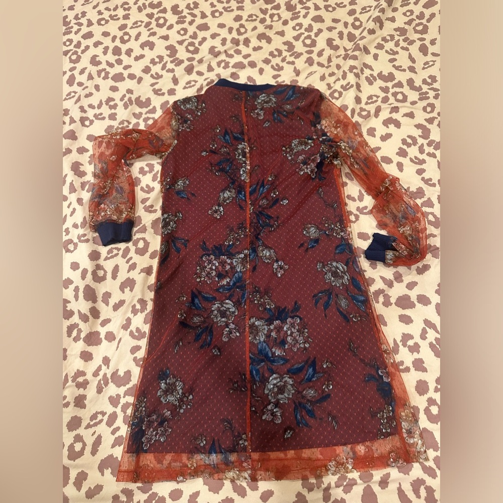 Long sleeve mesh burgundy and navy dress - Picture 13 of 14